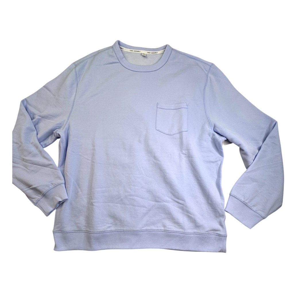Free Assembly Mens Fleece Crewneck Sweatshirt Light Blue Pocket XL New
